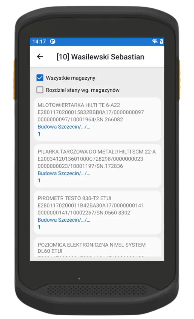 Mobilna Narzędziownia Pracownik podgląd stanów