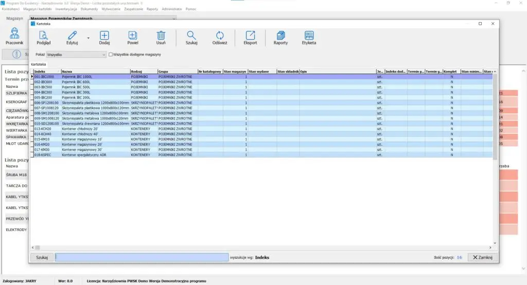 Program do kontroli pojemników zwrotnych