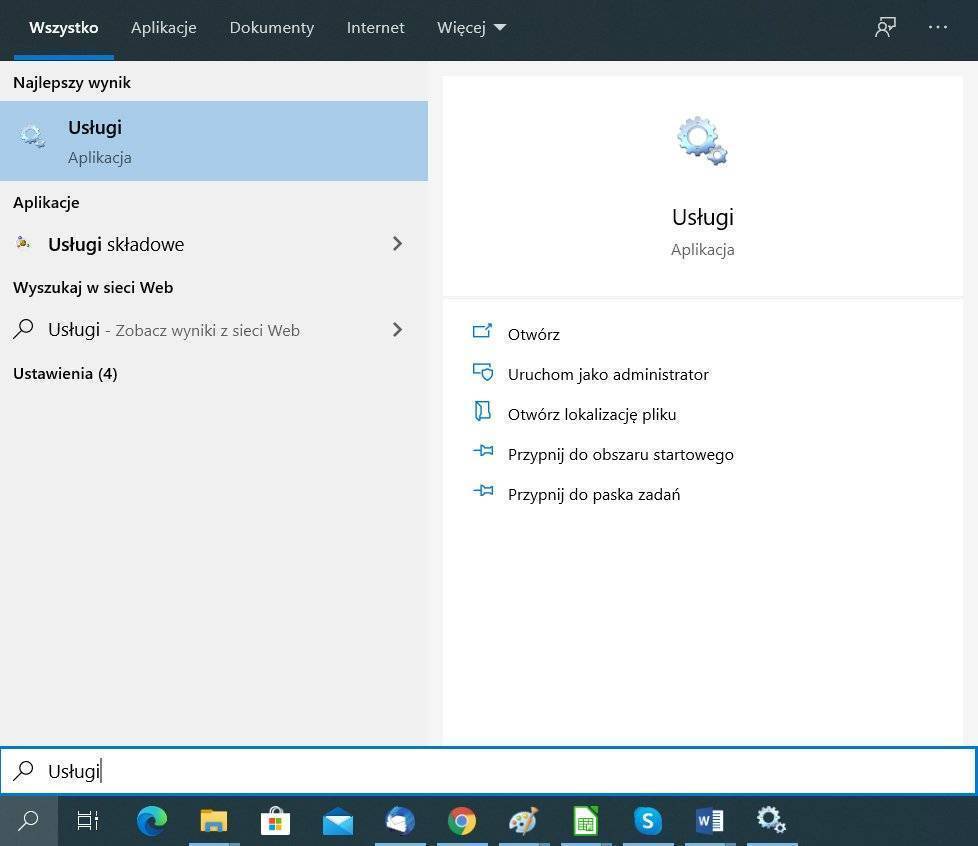 Wyszukiwanie usług Windows