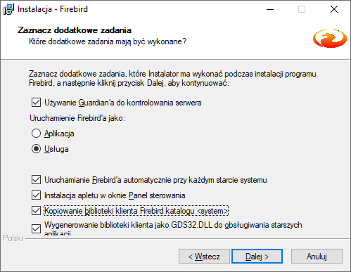 firebird instalacja bazy kopiowanie biblioteki