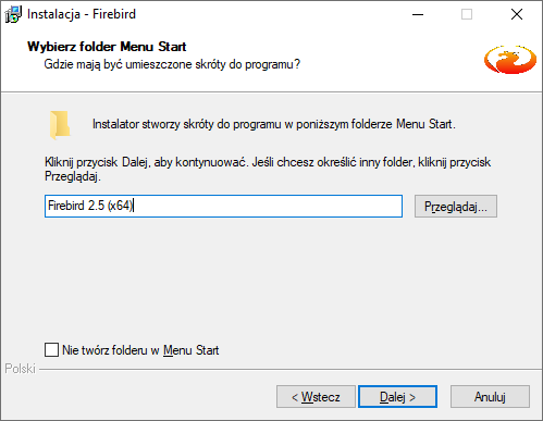 firebird instalacja bazy skrót w menu