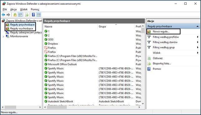 Zabezpieczenia zapory Windows Defender