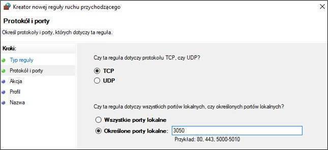 jak odblokować port 3050