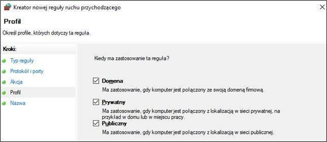 Tworzenie reguły dla portu 3050