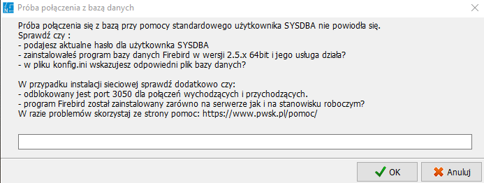 Komunikat sysdba brak połączenia