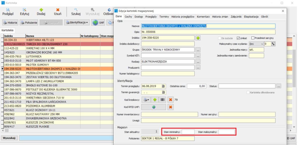 kontrola stanów minimalnych i maksymalnych